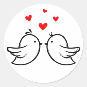Adesivo Redondo Casamento de Pombinhos de Amor Preto e Branco Cora