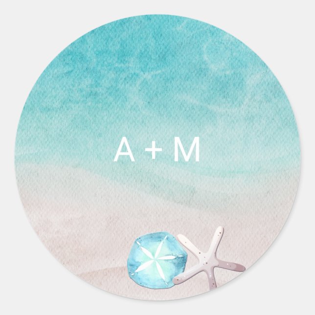 Adesivo Redondo Casamento de praia com aquarela tropical (Frente)