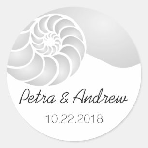 Adesivo Redondo Casamento de praia de prata de Shell do nautilus