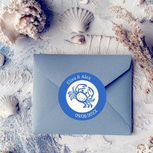 Adesivo Redondo Casamento de praia de Seashell Blue White PERSOM