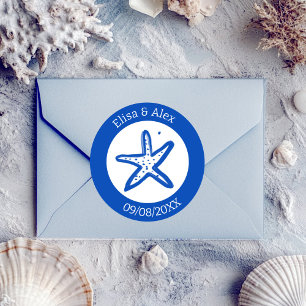 Adesivo Redondo Casamento de praia de Seashell Blue White PERSOM