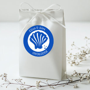 Adesivo Redondo Casamento de praia de Seashell Blue White PERSOM
