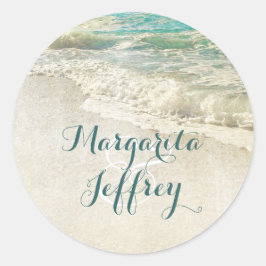 Adesivo Redondo Casamento de Praia de Teal Sea Waves