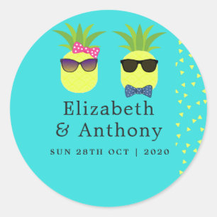 Adesivo Redondo Casamento de Praia de Turquesa e Lemon Summer