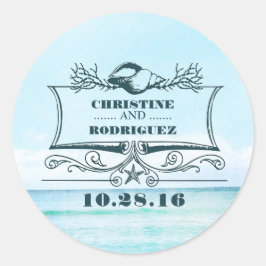 Adesivo Redondo Casamento de Praia de Turquoise Sea
