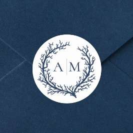 Adesivo Redondo Casamento de praia em Monograma Elegante