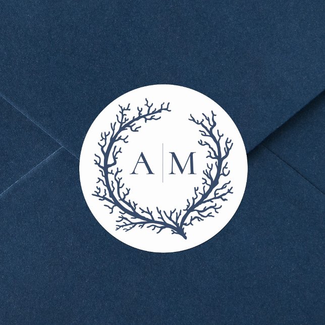 Adesivo Redondo Casamento de praia em Monograma Elegante (Criador carregado)