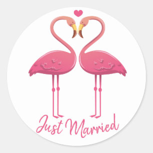 Adesivo Redondo Casamento de Praia Tropical de Recem casados Rosa 