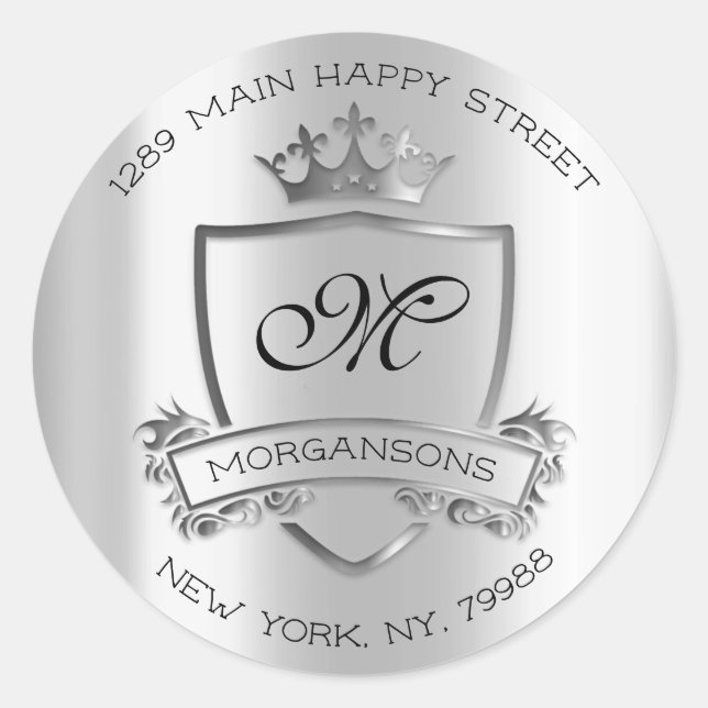 Adesivo Redondo Casamento de prata real da coroa (Frente)