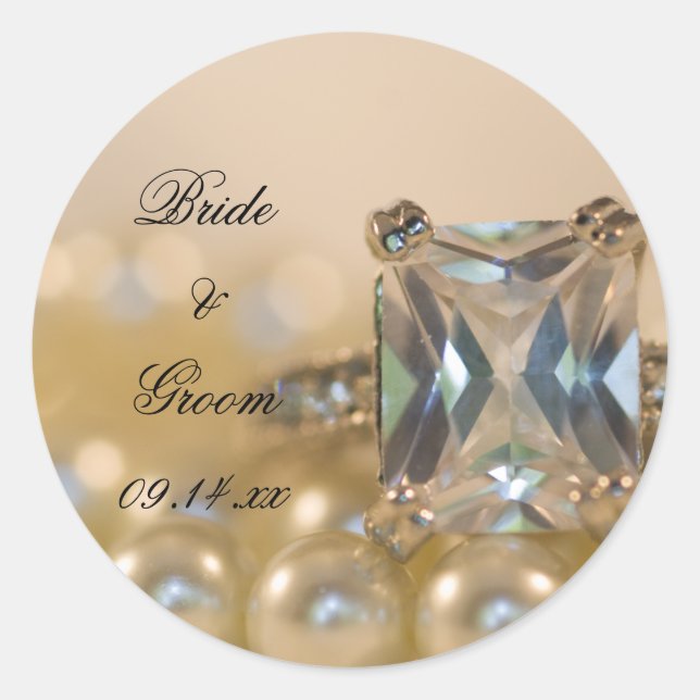 Adesivo Redondo Casamento de Princesa Diamond Ring e Pérolas Branc (Frente)