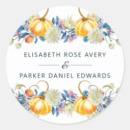 Adesivo Redondo Casamento de Pumpkin Floral de Queda Personalizada