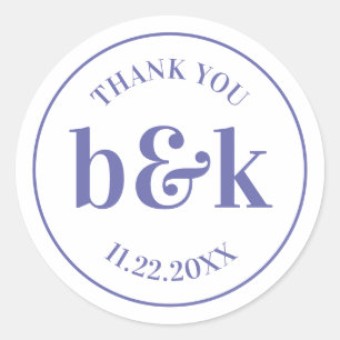 Adesivo Redondo Casamento de PURPLE das Iniciais Mínimas Modernas