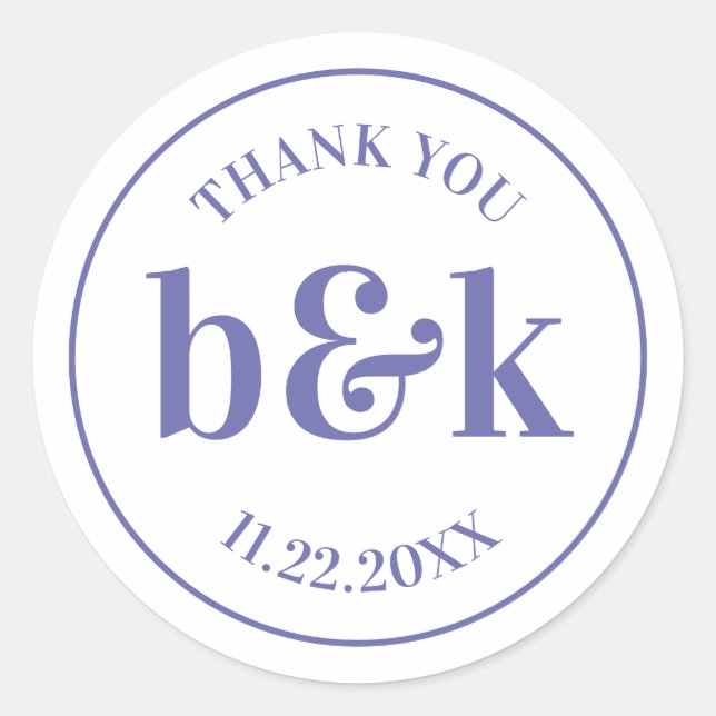 Adesivo Redondo Casamento de PURPLE das Iniciais Mínimas Modernas  (Frente)