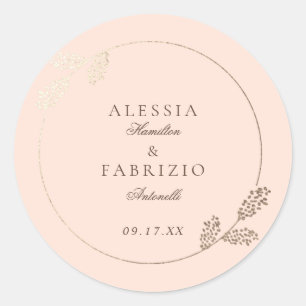 Adesivo Redondo Casamento de Quadro Botânico Dourado Moderno Blush
