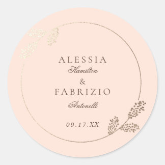 Adesivo Redondo Casamento de Quadro Botânico Dourado Moderno Blush