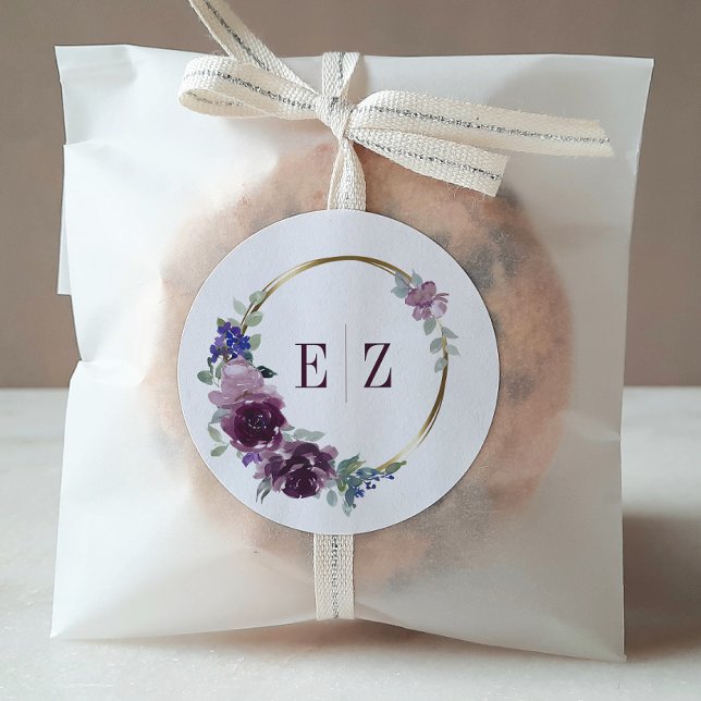 Adesivo Redondo Casamento de Quadro Dourado de Boho Floral Roxo Mo (Criador carregado)