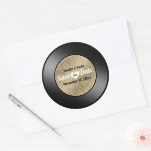 Adesivo Redondo Casamento de Registro de Vinil Retro Salvar a Data
