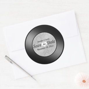 Adesivo Redondo Casamento de Registro de Vinil Retro Salvar a Data