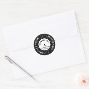 Adesivo Redondo Casamento de Registro de Vinilo de Música Retrora