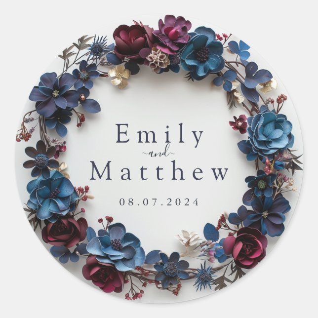 Adesivo Redondo Casamento de Romance em Profundo Woodland (Frente)