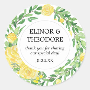 Adesivo Redondo Casamento De Rosa Amarela, Agradeço