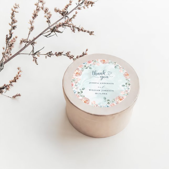 Adesivo Redondo Casamento de Rosa Azul Moderno e Tendencial (Criador carregado)