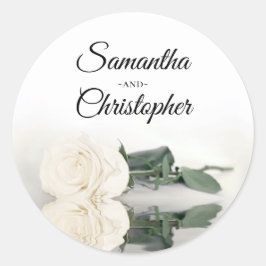 Adesivo Redondo Casamento de Rosa Branca de Marfim Espelhada Elega