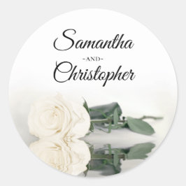 Adesivo Redondo Casamento de Rosa Branca de Marfim Espelhada Elega