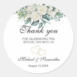 Adesivo Redondo Casamento de Rosa Branca Elegante e Lírios