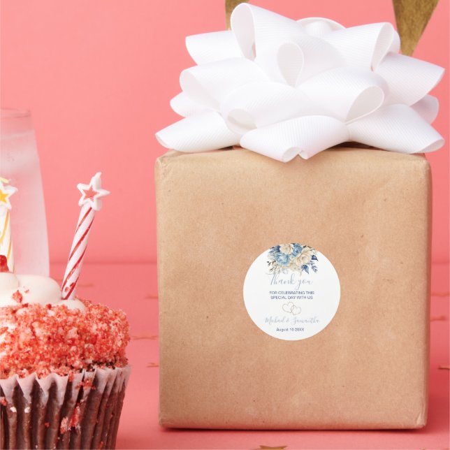 Adesivo Redondo Casamento de Rosa de marfim e azul legante (Festa)