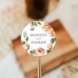 Adesivo Redondo Casamento de Rosa de Pêssego Elegante