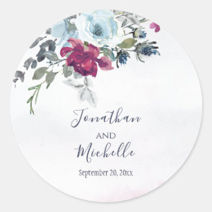 Adesivo Redondo Casamento de Rosas Brancos e Azuis