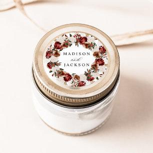 Adesivo Redondo Casamento de Rosas Burgundy Rústico e Marfim