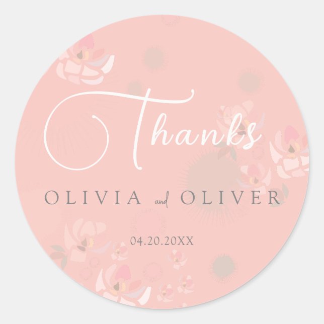 Adesivo Redondo Casamento de Rosas de chá suave (Frente)