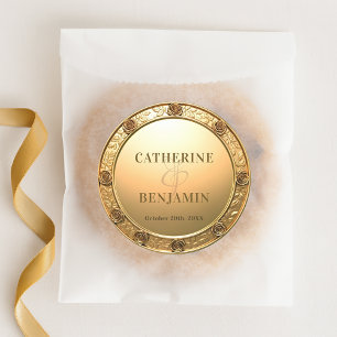 Adesivo Redondo Casamento de Rosas Dourados e Xingados Opulentos