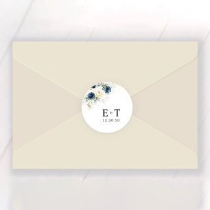 Adesivo Redondo Casamento de Rosas marinhos Azul e Brancas