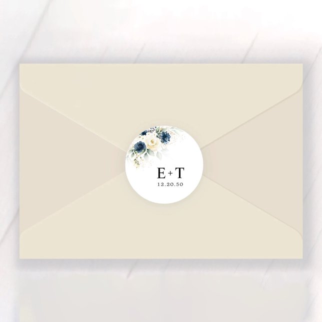 Adesivo Redondo Casamento de Rosas marinhos Azul e Brancas (Criador carregado)