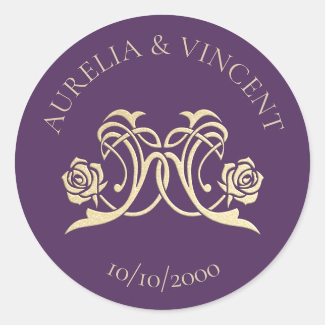 Adesivo Redondo Casamento de Rosas Reais Medieval (Frente)
