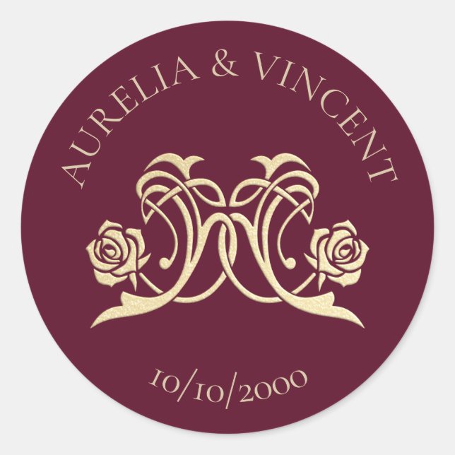 Adesivo Redondo Casamento de Rosas Reais Medieval (Frente)