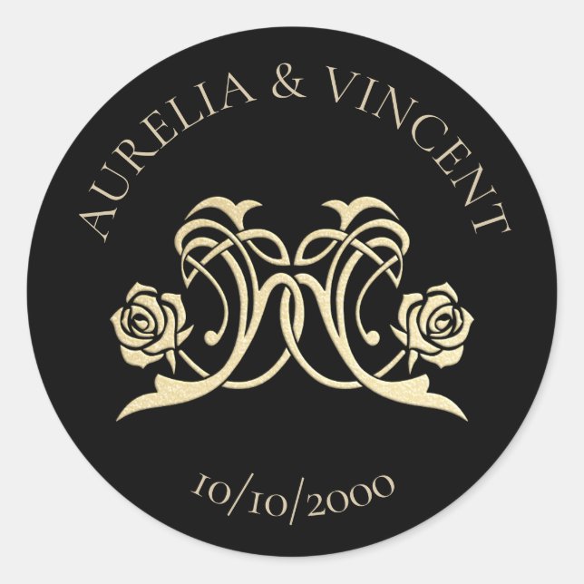Adesivo Redondo Casamento de Rosas Reais Medieval (Frente)