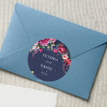 Adesivo Redondo Casamento de rosas rosa azul-burgundy marinho<br><div class="desc">Marinho azul-burgundy flores de vintage rosas adesivos etiquetas de casamento.</div>