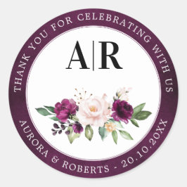 Adesivo Redondo Casamento De Rosas Rosa Pregadas Púrpura Obrigado 