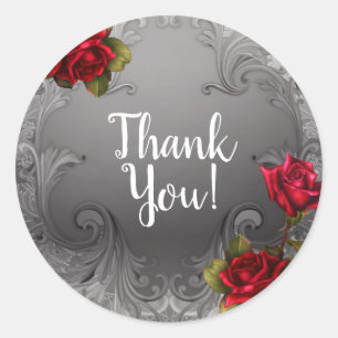 Adesivo Redondo Casamento de Rosas Vermelhas Antigas Elegantes Pra