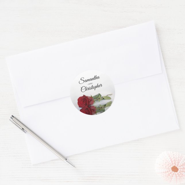 Adesivo Redondo Casamento de Rosas vermelhas Espelhada Elegante (Envelope)