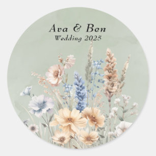 Adesivo Redondo Casamento de Sage Green Dusty Blue Selvagens