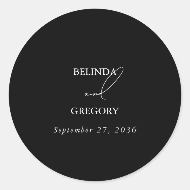 Adesivo Redondo Casamento de Script de Assinatura de Caligrafia Pr (Frente)