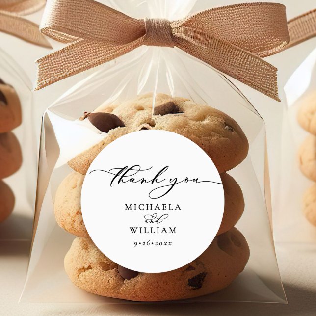 Adesivo Redondo Casamento de Script de Caligrafia Manuscrito Elega (Criador carregado)