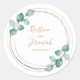 Adesivo Redondo Casamento de Script Dourado Moderno Eucalyptus Wat
