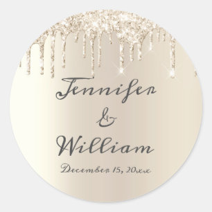 Adesivo Redondo Casamento de Script Elegante Com Glitter Derruband