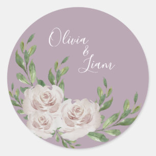 Adesivo Redondo Casamento de Script Floral Elegante de Lavanda Dus